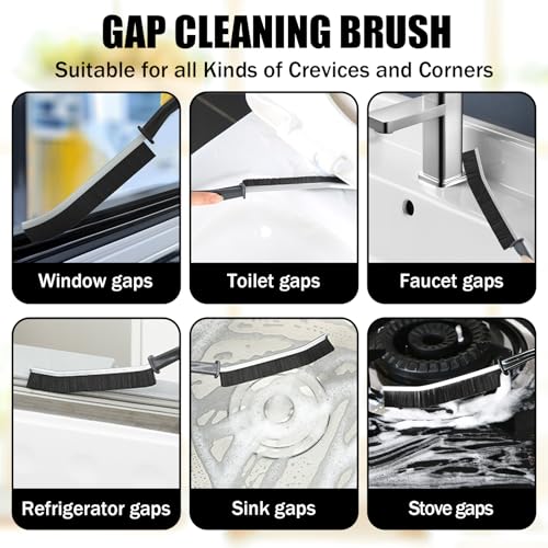 2 PCS Cleaning Gap Brush Set Narrow Crevice Scrub Brush with Stiff Bristles Handle Detail Cleaning Brushes for Home,Black - color: Black