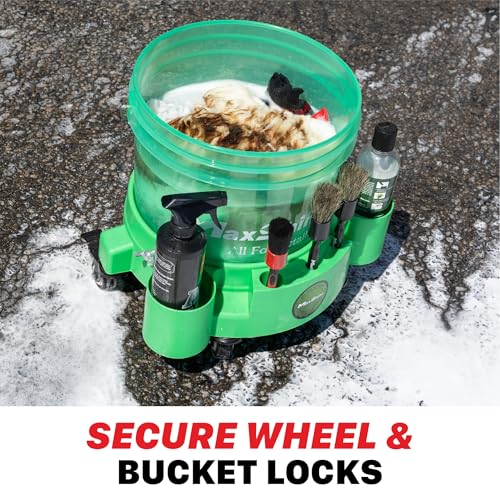 Maxshine Universal Rolling Bucket Dolly (Green) – Heavy-Duty, 5 Wheels with 2 Locks, Tool Organizer – 360° Mobility for Car Wash Supplies & Auto Detailing Organization - color: Bucket Dolly (Green)