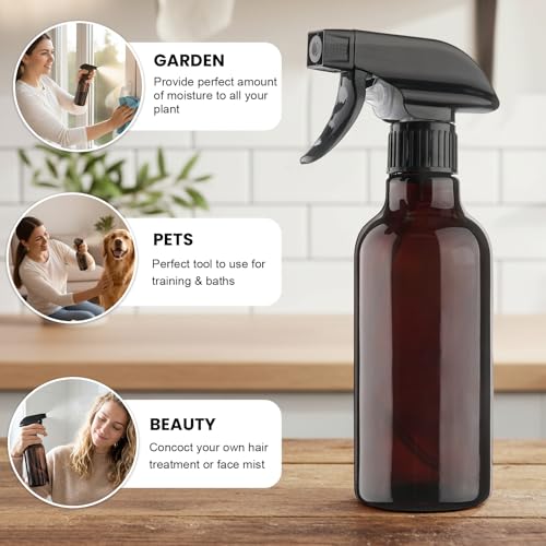 Glass Spray Bottles 12oz Empty Spray Bottle Mist/Stream Spraying Small Refillable Containers for Hair Care, Cleaning Solutions, Plants, Essential Oils 2 Pack (Brown, 12oz) - color: Brown, size: 12oz