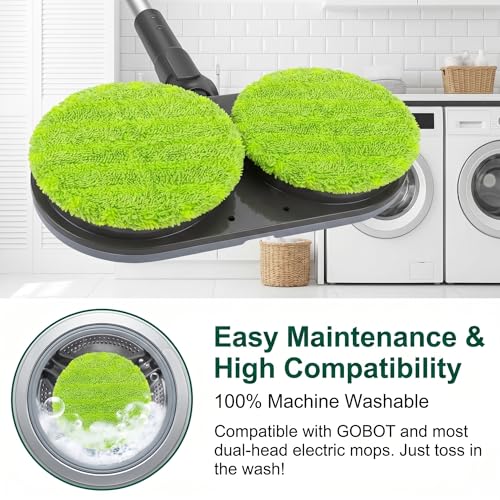 6.5 Inch Electric Spin Mop Replacement Pads Compatible with VMAI G700, P700 & Gobot - Heavy Duty Green Scrubby Refills - Washable Microfiber Floor Cleaning Heads (Not for Bissell) - size: 6in