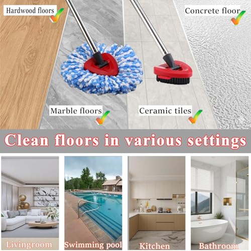 RinseClean Spin Mop Replacement Head for O Cedar RinseClean 2 Tank System, 2 Microfiber Mop Refills, 1 Base and 1 30-58in Handle, Scrubber Brush for Ocedar, Mop Refills Deep Cleaning Machine Washable