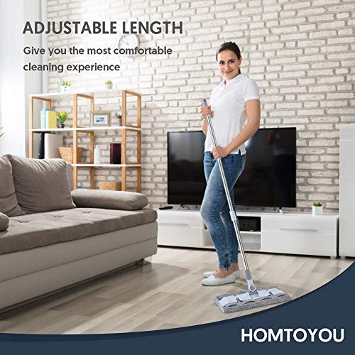 HOMTOYOU Microfiber Hardwood Floor Mop, Dust Flat Mop Floor Cleaning | 4 Pcs Washable Pads, 360° Rotation, Long Adjustable Stainless Steel Handle