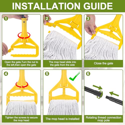 KeFanta 2 Pack Commercial Mop Heavy Duty,60 inch Long Handle Industrial Looped-End String Cotton Wet Mops for Home,Garage,Kitchen, Office, Workshop, Warehouse Floor Cleaning - size: 2 mop handle + 2 mop heads