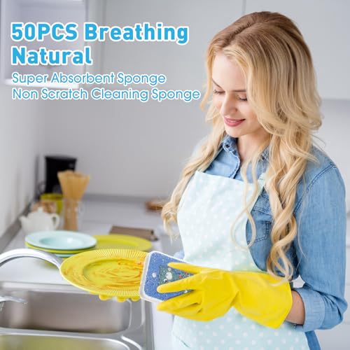 Maxdot 50 Counts Compressed Cellulose Sponges Bulk Cat Style Natural Kitchen Compostable Non Scratch Dish Sponges for Washing Dishes, Cleaning Countertop Sink, Kids DIY - style: Cat Style