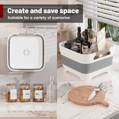 GIMWA 2.6 Gallon Collapsible Wash Basin - Large Capacity Portable Dish Tub with Drain Plug for Baby Bottles, RV Camping Kitchen, Space-Saving Foldable Sink (Gray) - color: Gray