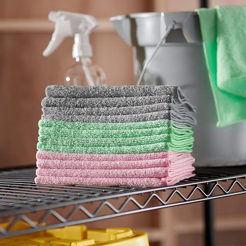 Amazon Basics Microfiber Cleaning Cloths, Ultra Absorbent, Scratch-Free, Non-Abrasive, Reusable and Washable, 16" x 12", Green/Gray/Pink, 48-Pack - color: Green/Gray/Pink, size: 48-Pack