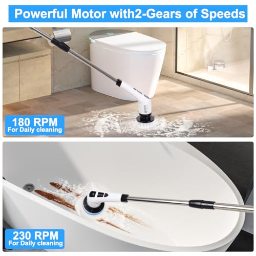 WDFAACK Electric Spin Scrubber,Cordless Spin Scrubber for Cleaning with 8 Replaceable Brush Heads,Shower Scrubber with Adjustable Detachable Handle for Bathroom,Kitchen