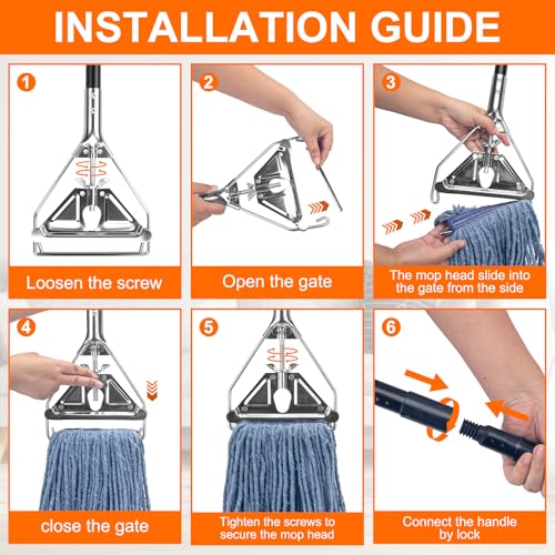 KeFanta 60" Metal Mop Handle Commercial Heavy Duty, Quick Change Industrial Mop Stick Replacemet,Side Gate Mops Head Replacement Holder for Floor Cleaning - style: 1 Pack Mop Handle