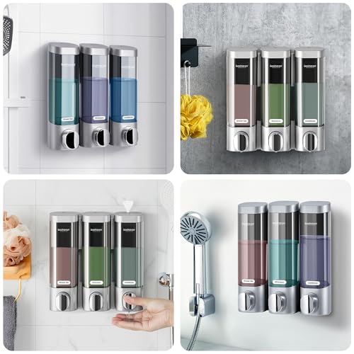 2 in 1 Shower Soap Dispenser, 2×300 ml Chamber Shampoo and Conditioner Dispenser Shampoo Dispenser for Shower Wall Mounted Shower Pump Soap Dispenser for Bathroom Kitchen (2 Chamber + Silver) - color: 2 Chamber + Silver