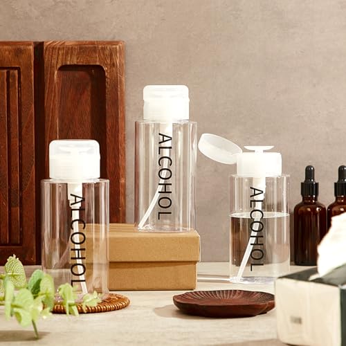 Layhit 3 Pcs 6.7oz/200ml Alcohol Pump Dispenser Bottle Alcohol Push Down Liquid Dispenser Empty Pumping Bottle Refillable Cosmetic Container for Personal, Salon, Nail Care, Hospital Use