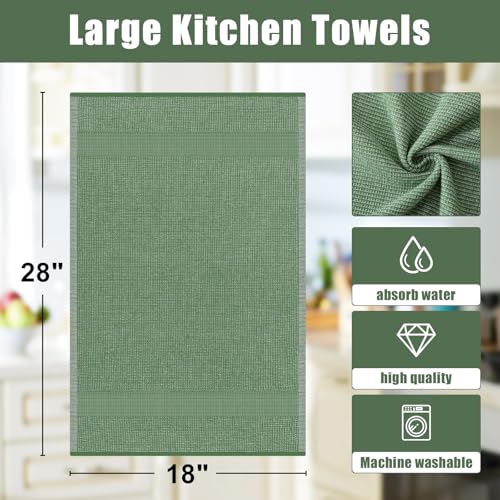 Homaxy Premium Kitchen Towels(18”x 28”, 6 Pack), Large Cotton Kitchen Hand Towels, Flat and Terry Dish Towels, 380 GSM Highly Absorbent Tea Towel Set with Hanging Loop, Grass Green - color: Grass Green, style: 6-pack