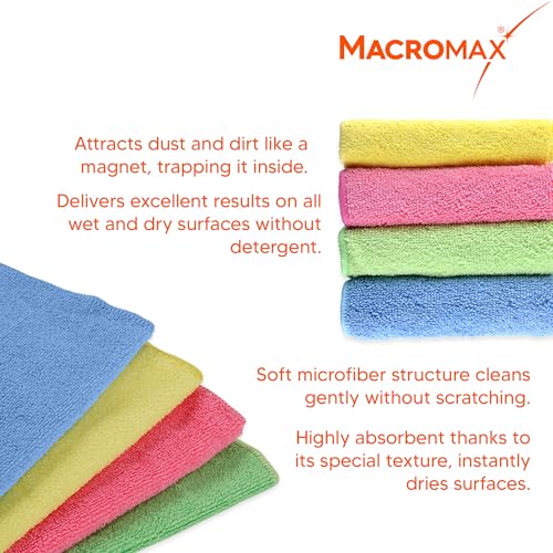 Macro Max Microfiber Cleaning Cloth – Ultra Absorbent Lint‑Free Reusable Towels for Kitchen, Glass, Counters, Furniture – Soft Non‑Scratch Microfiber - Pack of 10