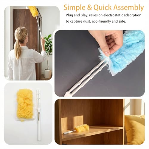 50 Count Duster Refills with 1 Handle | Disposable Multi Surface 360° Duster Cleaner Kit for Ceiling Fans, Blinds & Furniture