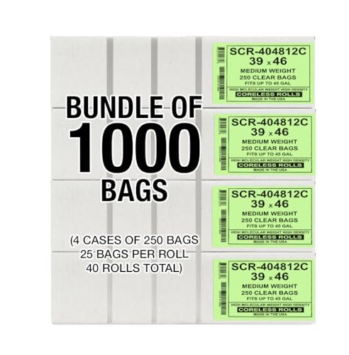 Aluf Plastics 45 Gallon 12 Micron (equiv) Clear Trash Bags - 39" x 46" For Home, Office, Bathroom, & Commercial (Pack of 1000) - color: Clear, style: 45 Gal, 12 Micron Equiv, 1,000 Count