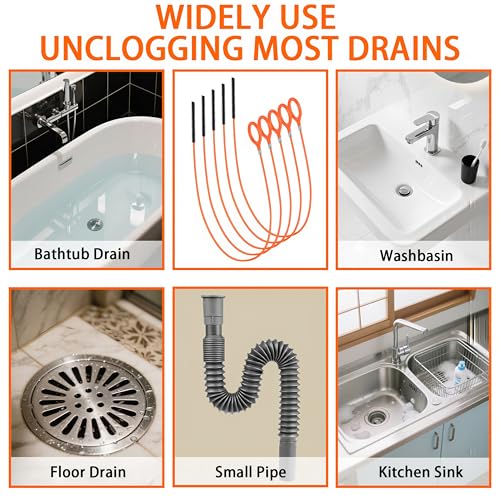 Drain Clog Remover,5 Pack 31.88inch Drain Snake Hair Removal Tool,Shower Sink Unclogger Tool,Hair Catcher Auger Cleaner Tool for Toilet,Kitchen Sink,Bathroom Tub,Floor Drains,Sewer,Pipe Drains Opener