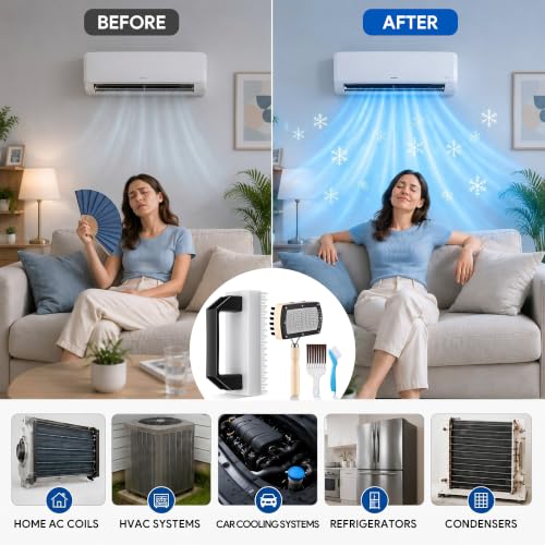 Enhon 4 PCS AC Fin Comb Straightener & AC Coil Cleaner Brush Kit, Double-Sided Coil Brush, Stiff Bristle Cleaner, Straightening Air Conditioner Fins, Condenser, Evaporator, HVAC and Refrigerator Coils