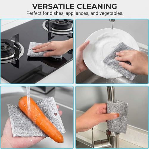 Fliwos Multipurpose Wire Dishwashing Rags, Non-Scratch Metal Wire Dishcloth, Reusable Cleaning Cloth, Thickened Metal Scrubbing Pads Kitchen Towels for Sinks, Dishes, Pots, Pans (10 Pcs) - color: 10 Pcs
