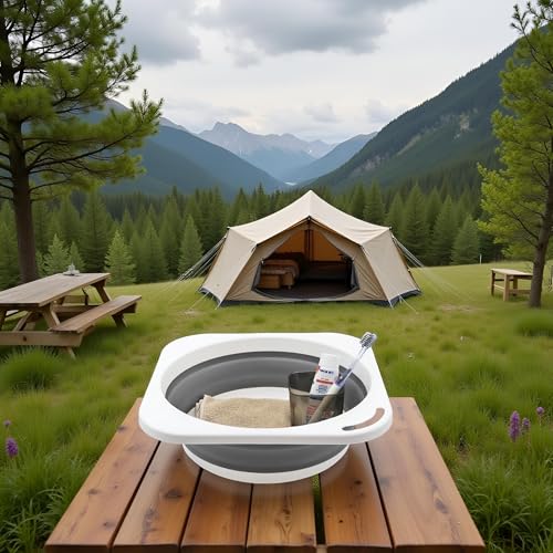 2 Pack Collapsible Plastic Wash Basin 5L (1.4 Gallon), Kitchen Dishpan, Floding Small Bathtub, Space Saving Plastic Wash Bin for Dorm Camping Supplies Fishing Travel and Home (Grey 2 pcs) - color: Grey 2 Pcs