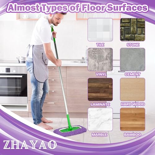 6Pcs Reusable Microfiber Mop Pads Compatible with Swiffer Sweeper, Wet and Dry Flat mop Cover, Replacement Sweeping Mopping pad Refills for Surface/Hardwood Floor Cleaning - color: Purple 6 Pack