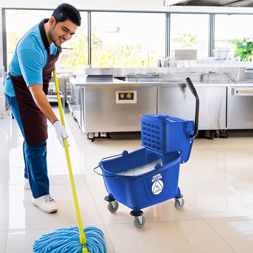 Dryser Commercial Mop Bucket with Side Press Wringer, 26 Quart, Blue - color: Blue