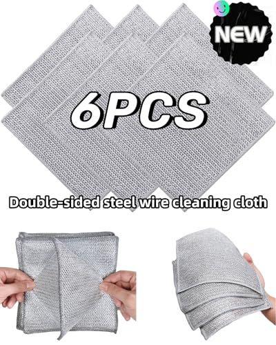 Stainless Steel Scrubber and Cleaning Rags - Non Scratch Wire Dishcloth for Washing Dishes, Steel Wool Scrubber and Dish Towels for Kitchen (6PCS) - size: 6PCS