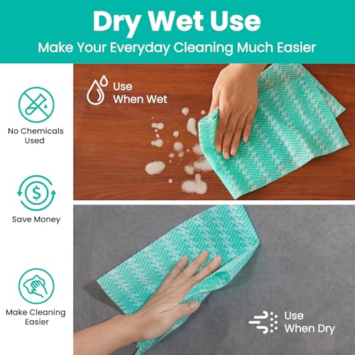 Reusable Cleaning Towels Reusable Cloths Dish Cloths, 100 Count Multi-Purpose Dry Handy Wipes Disposabel Kitchen Towels, Durable, Absoebent, Dry Quickly, Green, Handi Wipe - color: Green,100 Pcs