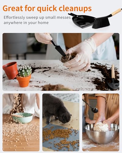 MR.SIGA Dustpan and Brush Set, Portable Cleaning Brush and Dustpan Combo with Bamboo Handle, Black, 1 Set - color: Black