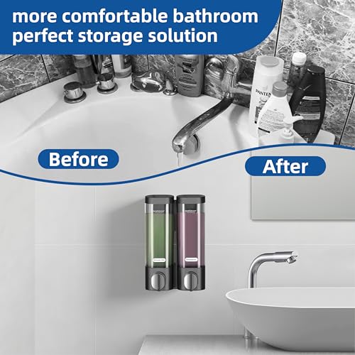 2 in 1 Shower Soap Dispenser, 2×300 ml Chamber Shampoo and Conditioner Dispenser Shampoo Dispenser for Shower Wall Mounted Shower Pump Soap Dispenser for Bathroom Kitchen (2 Chamber+Black) - color: 2 Chamber+black
