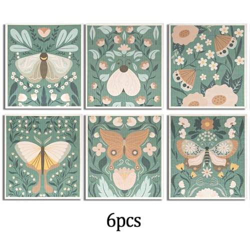 6 - Pack Swedish Kitchen Dish Cloths - Reusable Paper Towels for Counters & Dishes - Eco Friendly Cellulose Sponge Cloth (Butterfly) - color: C-butterfly