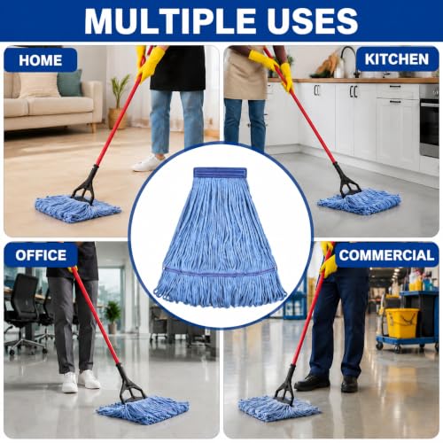 12 Pack Commercial Cotton Mop Head Replacement, Industrial Wet Mop Replacement Heads, Heavy Duty Loop-End Cotton String Mop Refill, Super Absorbent Floor Mop Head for Home, Garage & Commercial - size: 12 Count(17 Ounce each)