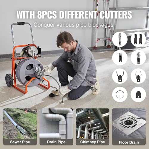 9-Piece Drain Auger Drill Attachment for 5/16”-3/4" Cable, Heavy-Duty Steel Construction, Fits 50FT-100FT Drain Machines,Rust-Resistant for Sink/Shower/Toilet Clogs - style: 9-Piece
