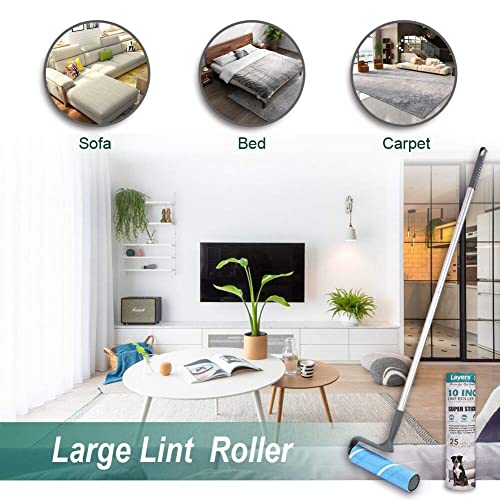 Layers Lagre Pet Mega Cleaning Floor Roller, Long Sticky Mop, 4-Foot Extendable Handle, 10in Wide Roller, 25 Sheets