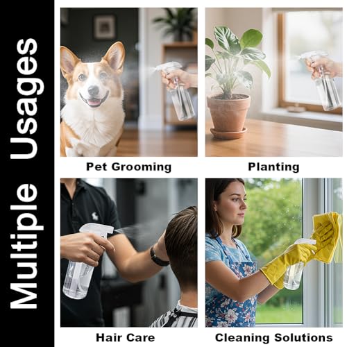 Plastic Spray Bottles 12oz 2 Pack Adjustable Mist/Stream Spraying Heavy Duty Square Water Spray Bottles for Hair, Cleaning Solutions, Plants,Essential Oils (Clear) - color: Clear