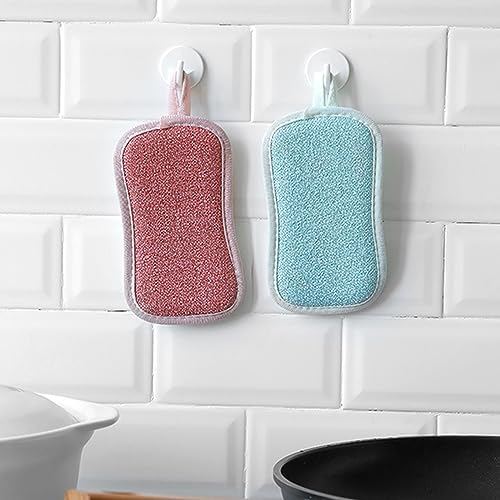 4 Pack Kitchen Scrub Sponge Dual Action Washing Up Cleaner Heavy Duty Scouring Pads Household Cleaning Wash Cloth (4)