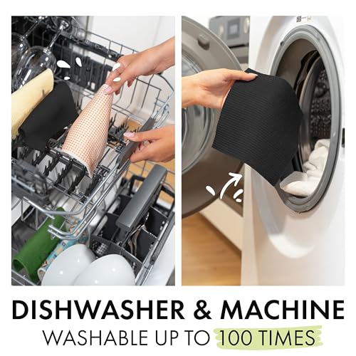 SUPERSCANDI 5 Pack Swedish Dishcloths for Kitchen - 100% Biodegradable & Compostable | Reusable Paper Towels Washable, Food-Safe & Without Plastic - Dish Rags Suitable for Any Surface | Premium, Black - color: Premium, Black