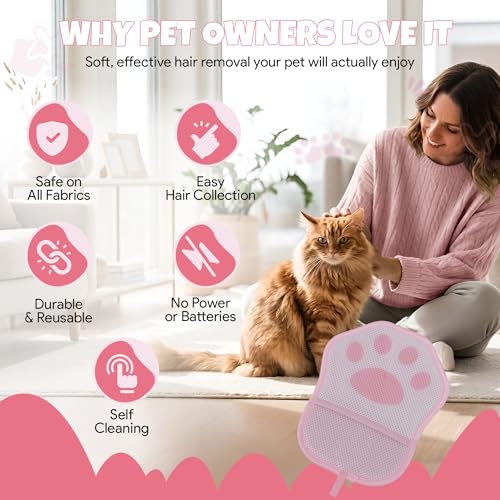 Nexius Pet Hair Removal Glove, Reusable Strong Grooming Fur Remover for Cats & Dogs, Electrostatic Pet Hair Remover| Removes Fur from Furniture, Clothes, Carpets & Car Seats (Pink) - color: Pink, size: Pack 1