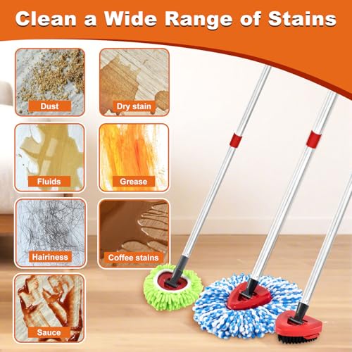 2 Microfiber Mop Head Refills and 2 Chenille Mop Pads,1 Upgrade Scrub Brush 1 Spin Mop Base for O Cedar RinseClean 2 Tank Spin Mop System,Spin Microfiber Mop Refills for Cleaning All Floors - color: 2blue+2green+2red