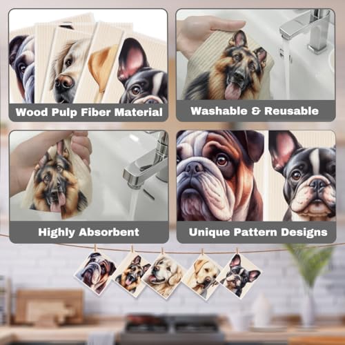 5 Pcs Cute Doggy Swedish Dishcloths, Labrador Retriever & German Shepherd Swedish Dishcloth, Golden Retriever Dish Cloths for Drying Dishes, Reusable Cleaning Cloths, Dog Lover Gifts for Women - color: Lm 03429