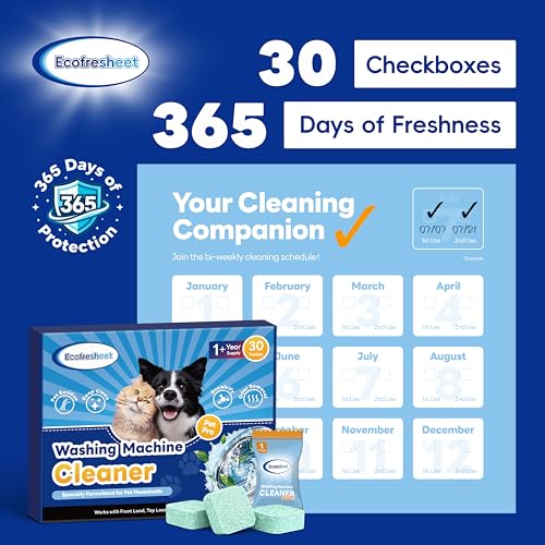 Washing Machine Cleaner Tablets Pet Pro, 30 Tablets Deep Cleaning Washer Cleaner for Pet Hair Residue & Odor Removal, Descaler for Front Load, Top Load & HE Washing Machines