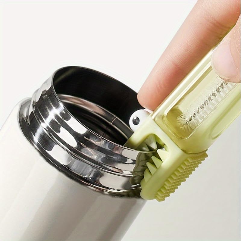 Cute Crocodile 3-in-1 Cup Brush - Multifunctional Kitchen Cleaning Tool for Bottles, Grooves & Lids with Durable Bristles, Portable Design for Home & Office Use - color: Green