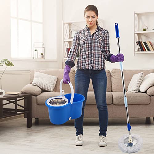 Mop and Bucket Set, 360° Spin Mop and Bucket with Wringer Set and 3 Microfiber Mop Refills, Stainless Steel 61'' Extended Handle Spinning Mop Bucket System for Floor Cleaning - color: Blue