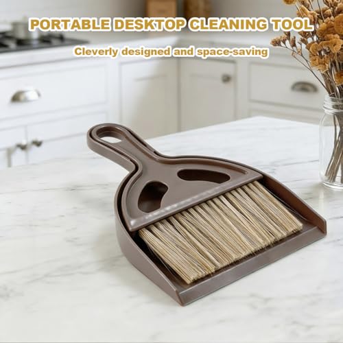 Mini Broom and Dustpan Set - Compact Small Hand Broom with Soft Bristles, Portable Desktop Cleaning Tool for Kitchen Counter, Desk, Drawer, Pet Litter & Car Interior (Coffee) - color: Coffee