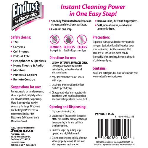 Endust For Electronics; Cleaning Wipes for Screens & Electronics Surfaces; Pre-Moistened, Alcohol & Ammonia Free, 140 Count (Pack of 2) - size: 70 Count (Pack of 2)