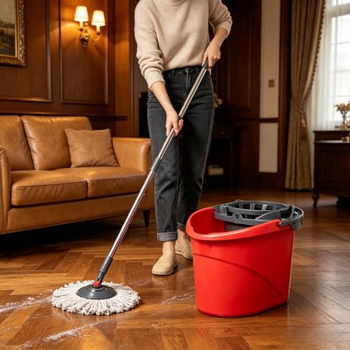 2.5 Gallon Quick Wring Hands-Free Mop Bucket, Quick Wring Bucket with Handles, Mop Bucket with Wringer, Cleaning Bucket for Home Hardwood Laminate Tile Floor Cleaning