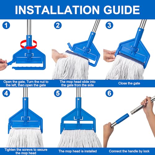 KeFanta Commercial Mop 60 inch Heavy Duty Industrial Wet Mops with Long Handle,Looped-End String Cotton Mop for Home, Kitchen,Garage,Office and Concrete/Tile Floor Cleaning - size: Industrial Mop