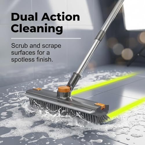 Floor Scrub Brush, Grout Cleaner with Long Handle, V-Shaped Grout Cleaner for Deep Cleaning, Deck Crevice Scrubbing Tool, Adjustable Handle, Multi-Surface Cleaning Brush (White) - color: White