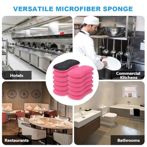 HOMEXCEL 12 Pack Multi-Purpose Scrub Sponges Kitchen Dish Sponge Non-Scratch Microfiber Sponge for Efficiently Cleaning Dishes Pots Pans, Pink - color: Pink