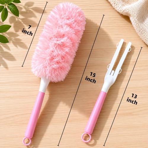 30 Count Pink Duster Refills Compatible with Swiffer Handle, 360° Multi-Surface Duster Refills with 1 Handle, 5X Microfibers Disposable Dusters for Home, Office Cleaning - color: 30 Pink Refills + Short Handle