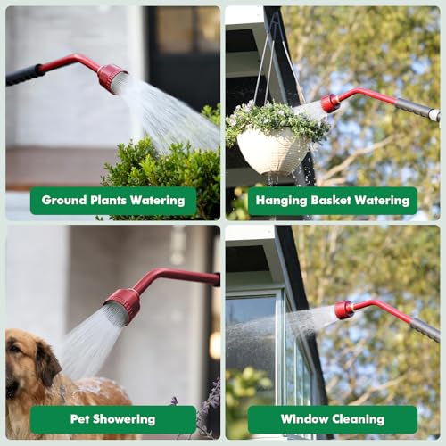 RESTMO Heavy Duty Full Metal Long Watering Wand, 24 Inches Gentle Soft Full Shower Sprayer Wand with Flow Control, Hose Wand for Hanging Baskets, Shrubs, Plants, Flowers, Garden and Lawn, Red - color: Red