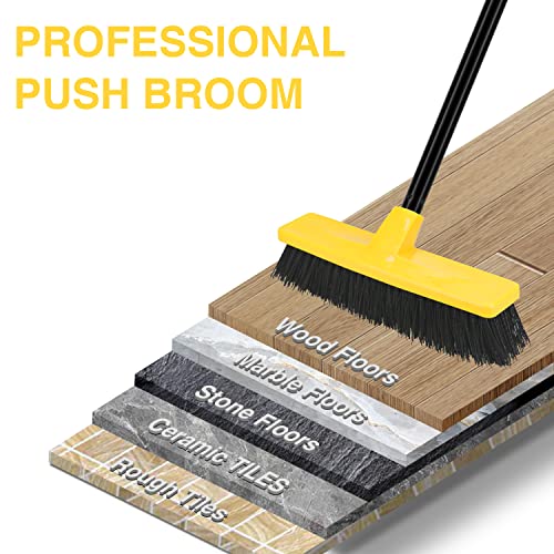 Push Broom Outdoor Indoor Broom 12" Wide,50" Long Handle with Stiff Bristles for Cleaning Scrubbing Deck Driveway Yard Patio Wood Stone Tile Floor